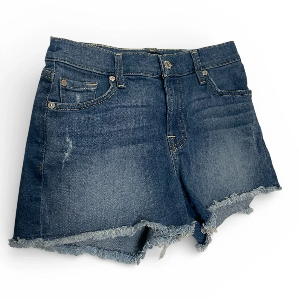 7 For All Mankind Cut Off Denim Shorts Raw Hem size 24